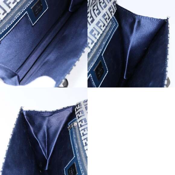 FENDI Zucchino Canvas Mamma Baguette Hand Bag Navy Silver - Picture 13 of 14